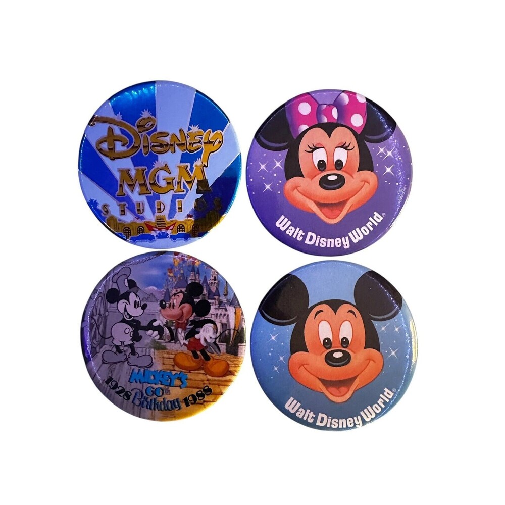 Vintage 1980s Disney Pin Set Mickey, Minnie, MGM Studios, 60th Birthday Lot of 4